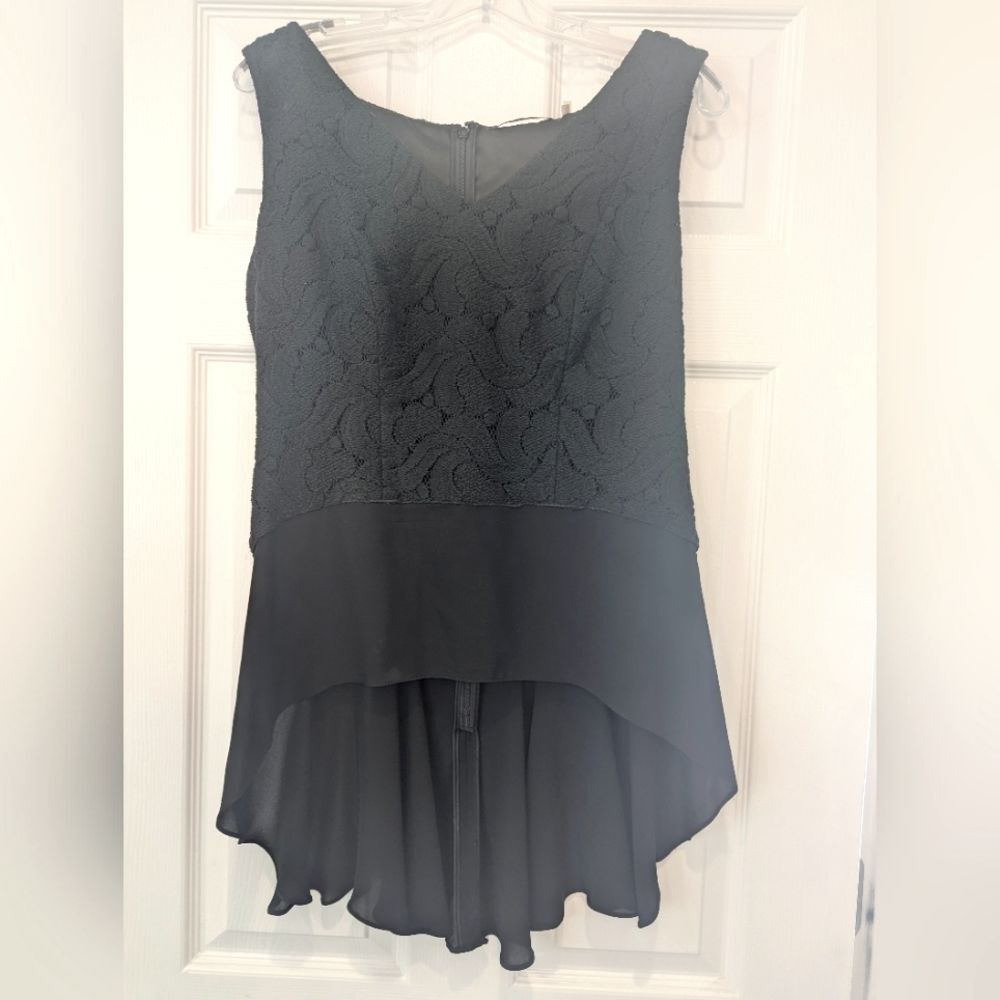 Elie Tahari Women Sheer Black Crochet Silk Cotton SleevelessShirt Whimsigoth M